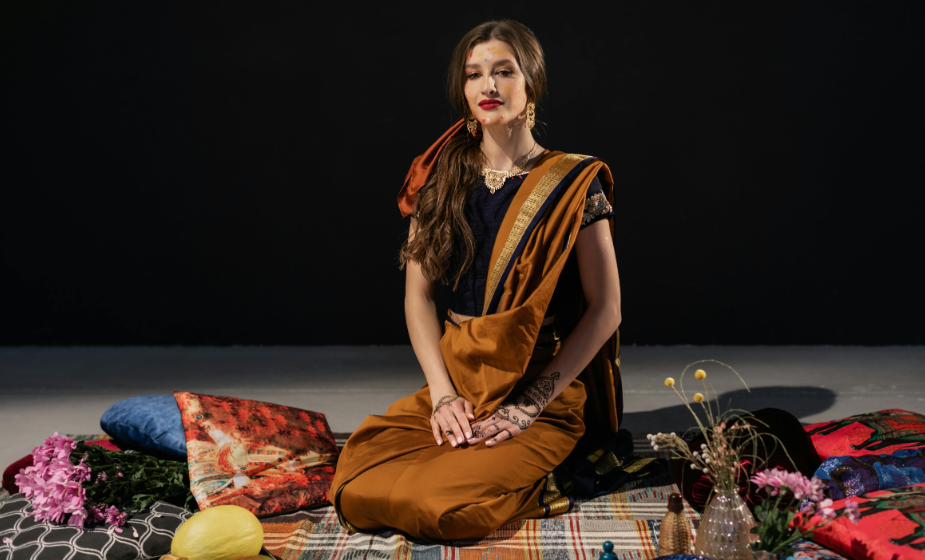 Orange and Black Sari